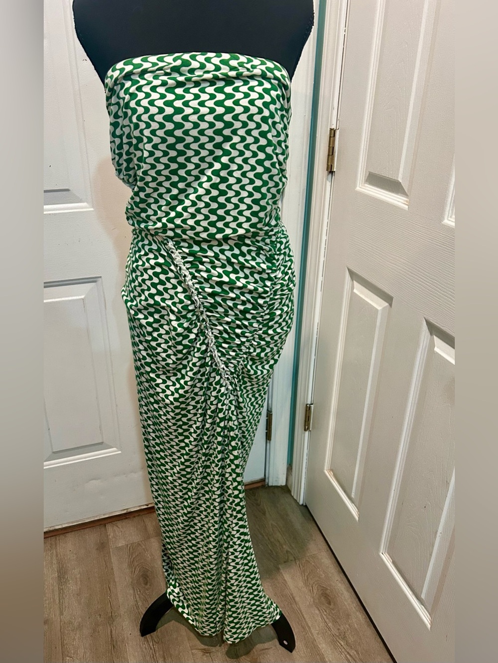 Celandine for Anthropologie The Gabbie Strapless‎ Tube Ruched Green Maxi Dress L